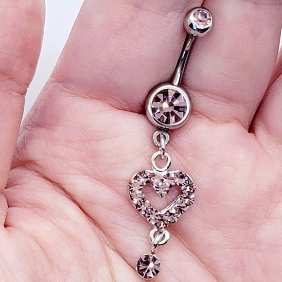 NWOT Sterling Silver Pink Heart Belly Button Ring - Picture 1 of 3